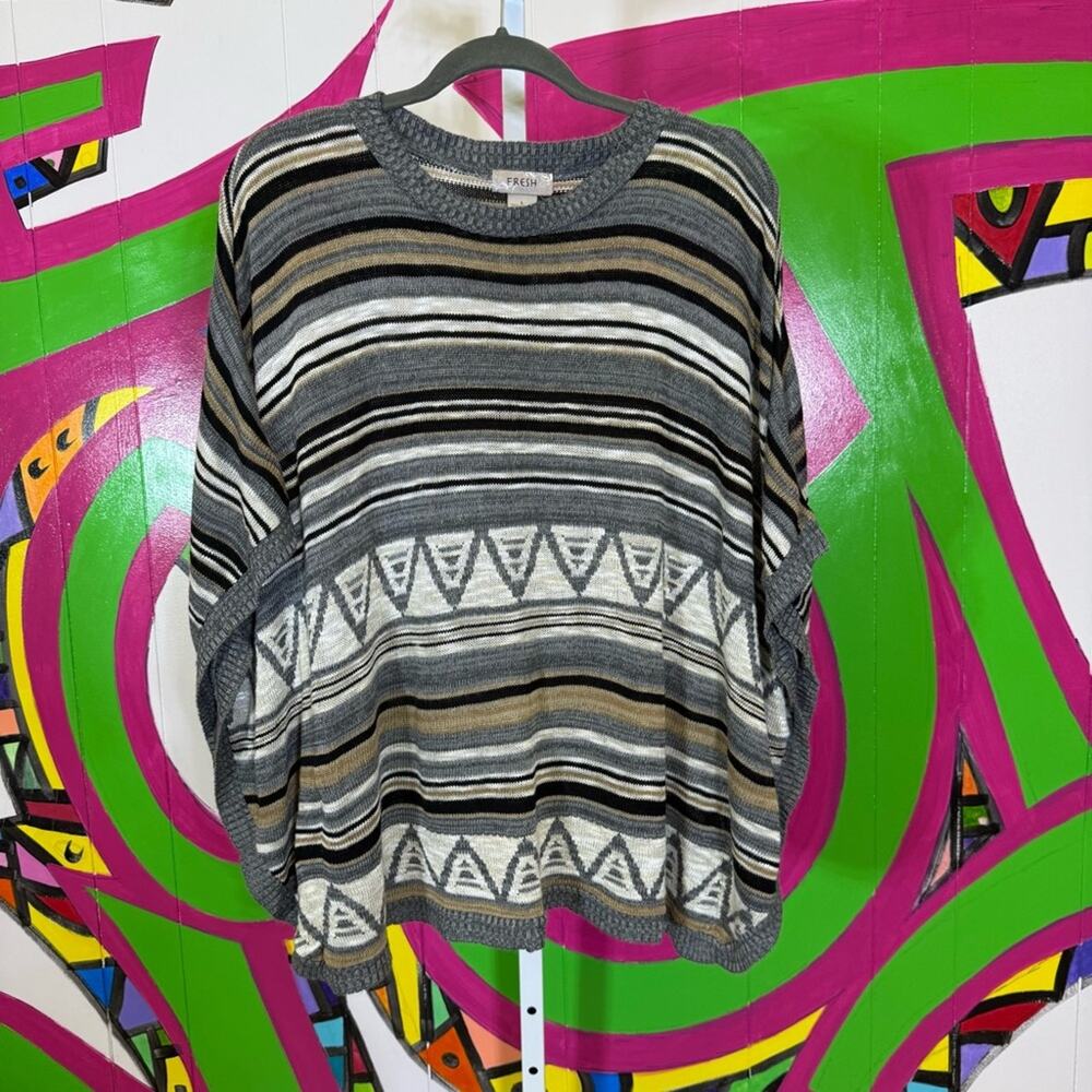 Fresh, Tribal Striped Gray Sweater. Size Large. Good used condition!